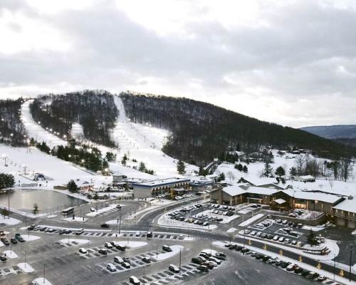 aerial view of Liberty Mountain Resort in Snow Cover