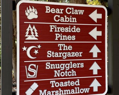 Outdoor sign giving navigation directions