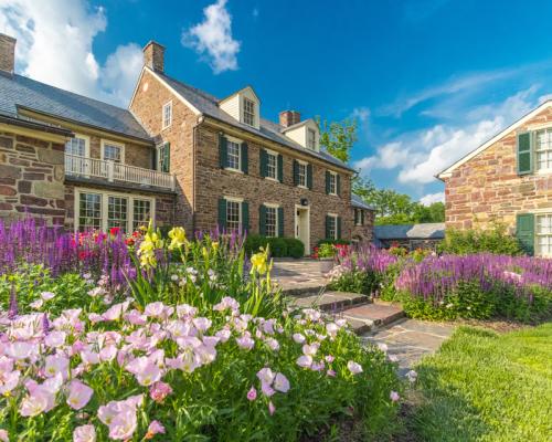 flower garden in front of the mansion