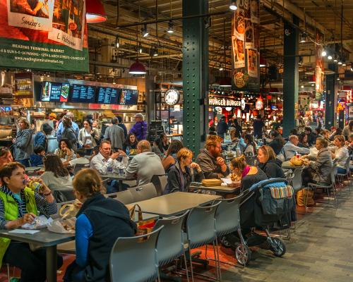 Dining area tables inside Reading terminal Market