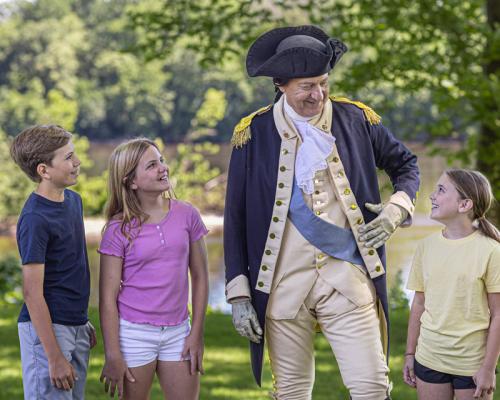 kids getting history tour at washington crossing historic park in Bucks County