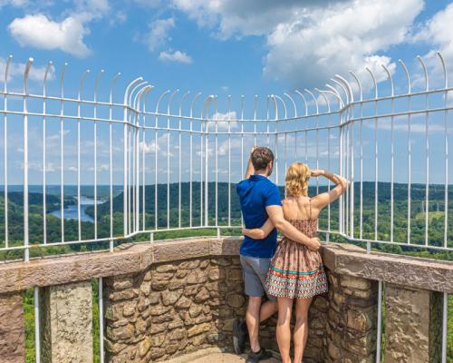 couple watching from Bowman's Tower