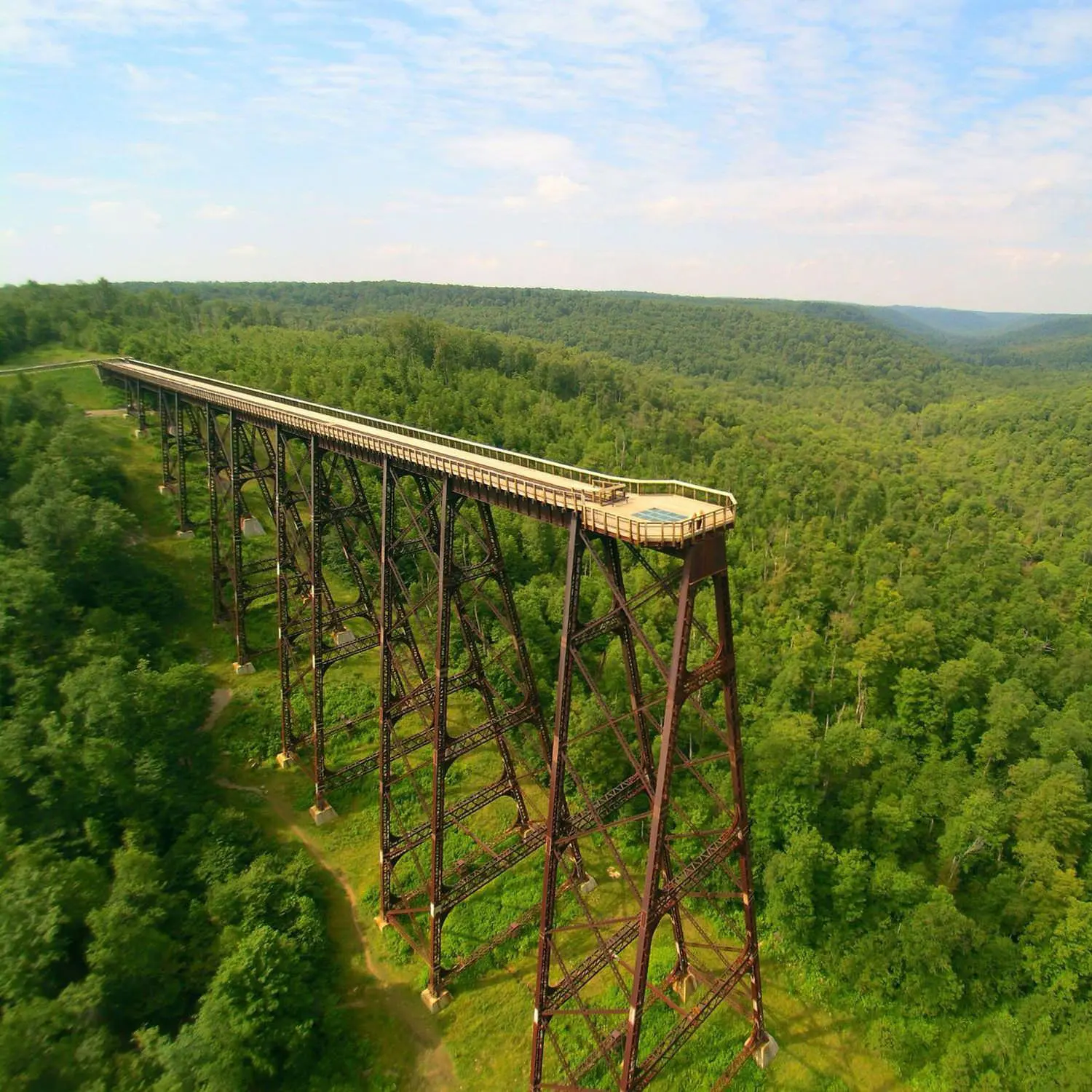 The Kinzua Bridge extending out over a hill