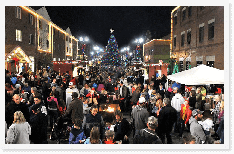 Crowd gathered at holiday vendor shops