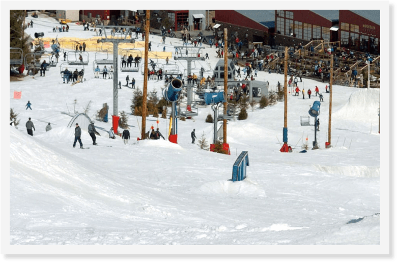 Ski slopes with skiiers